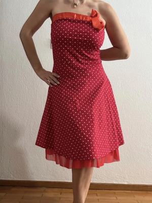 Vintage Retro Red Polka Dot Strapless Dress 50s Pin-Up Style like new