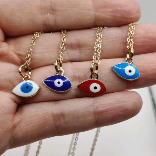Enameled Evil Eye Necklace in Red with Gold Chain