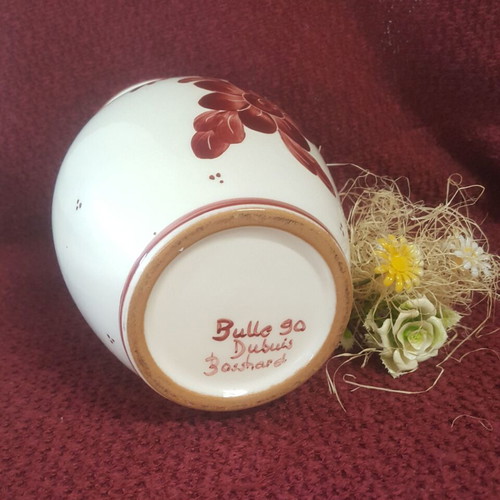 Vintage vase with flowers and peacock by Bulle Dubuis Bosshard like new