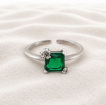 Open ring 925 silver with green zircon stone, new, size 51 adjustable