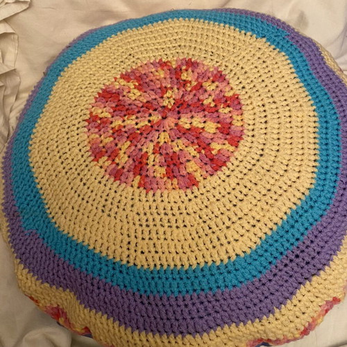 Crochet seat cushion used, 50cm diameter, handmade