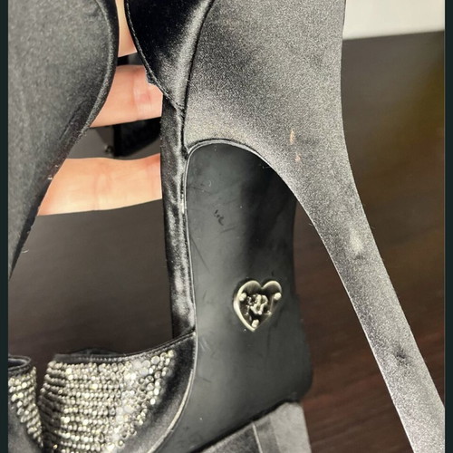 Roberta Frac black platform stiletto sandals with rhinestone ankle cuff, EU 38
