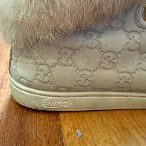 Gucci high sneakers used, beige with rabbit fur, size 39 fitting 40
