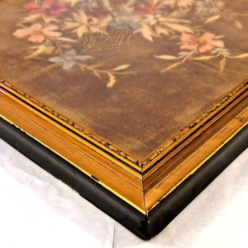 Handmade embroidery on velvet with gold thread, vintage diamond frame