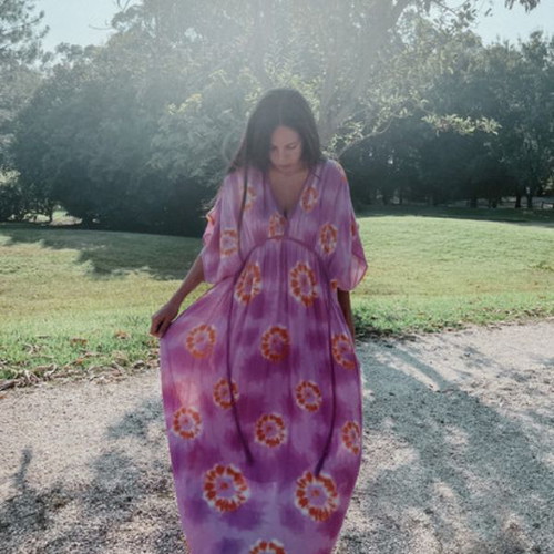 Zara long tie dye boho chic dress tunic, pink oversized XS