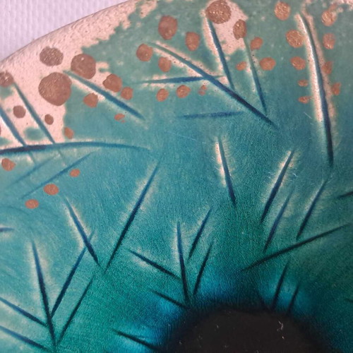 Ceramic handmade turquoise plates with gold details, set of 4 new