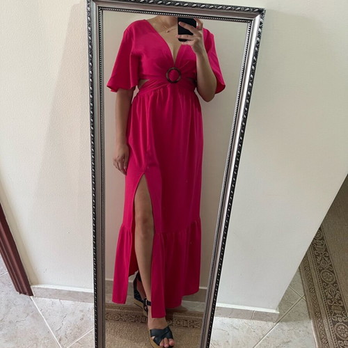 A-Style maxi dress pink like new with buckle and sleeves