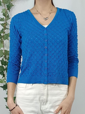 Blue knitted cardigan like new with V neckline size S