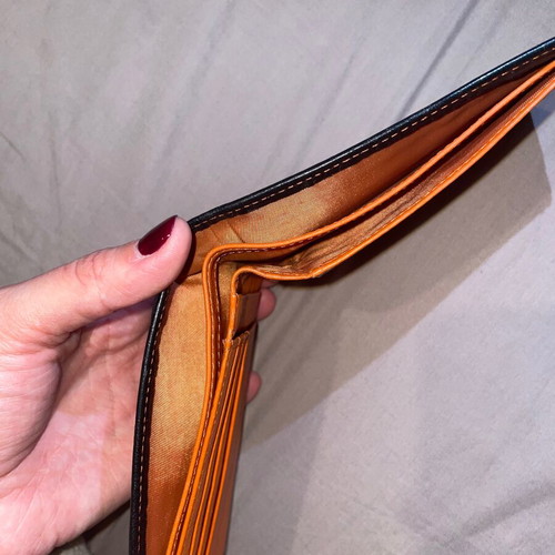 Lavor men's leather wallet new, black with orange stitching