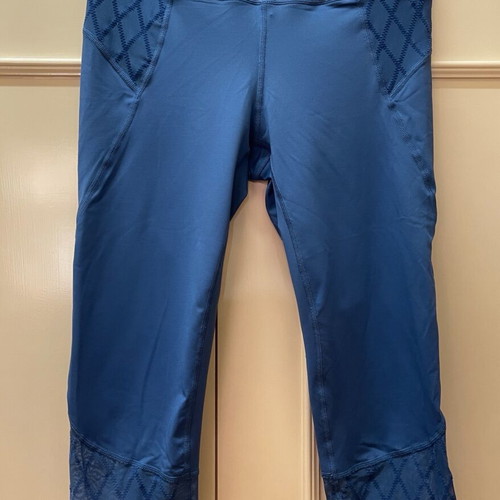 Blue Bloch 3/4 dance leggings used, medium with transparency details