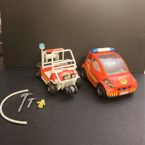 Playmobil mobile fire unit and small fire truck used with missing parts
