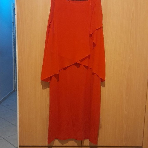 Long elastic dress with sheer top used, red coral