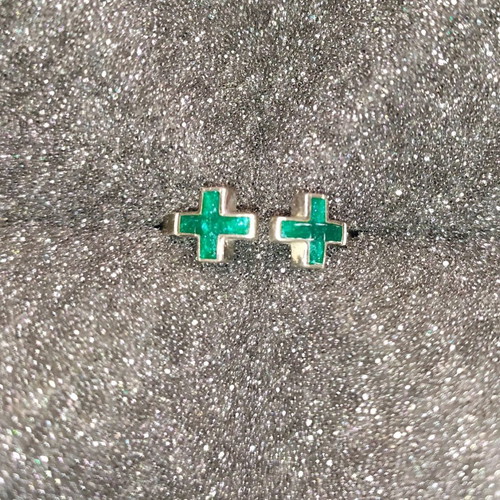 Amberly Cross silver ring .925 with green enamel used
