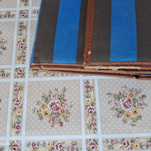 Large striped clutch bag used, blue and brown