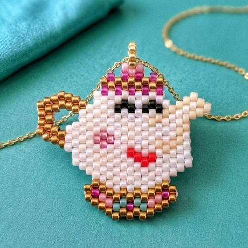 Handmade Mrs. Potts Necklace with Miyuki Beads and Steel Chain