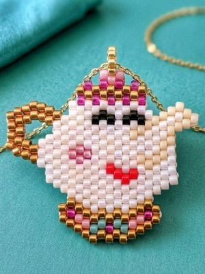 Handmade Mrs. Potts Necklace with Miyuki Beads and Steel Chain