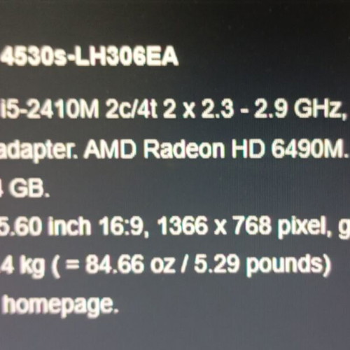 HP ProBook 4530s laptop used, Intel Core i5, 4GB RAM, 128GB SSD