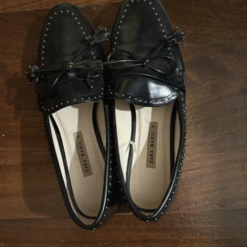 Zara loafers black faux leather new, size 39