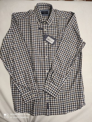 Oxford Company men's shirt new, blue-white-brown, XL