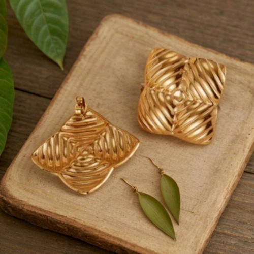 Square Steel Earrings New Gold Color