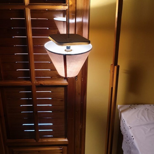 Handmade floor lamp new, wood frame with fabric shade