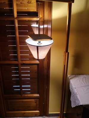 Handmade floor lamp new, wood frame with fabric shade