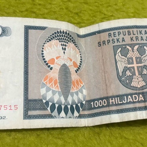 1000 dinaria 1992 used, no longer in circulation