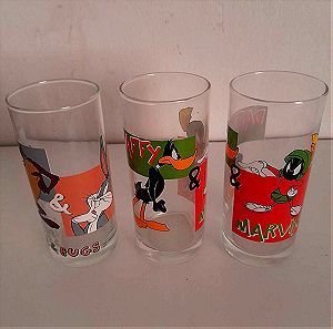 Τρια συλλεκτικά ποτήρια Bugs Bunny, Taz, Duffy Duck, Marvin
