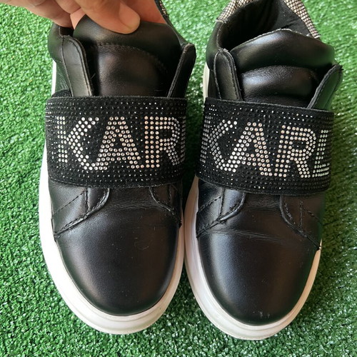 Karl Lagerfeld women's sneakers used, black leather, velcro, size 37