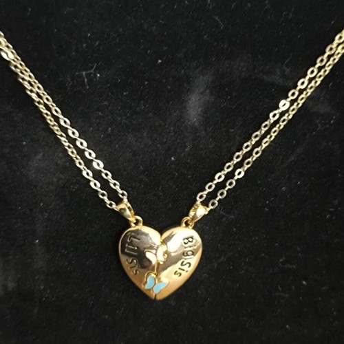 Best Sis Lil Sis Necklace Set with Heart and Butterflies