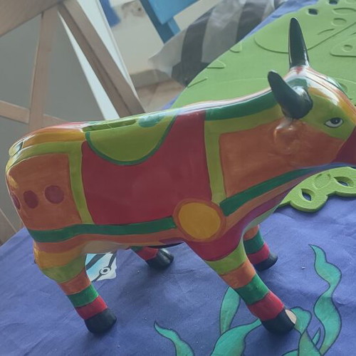Painted cow-shaped piggy bank from Mexico like new