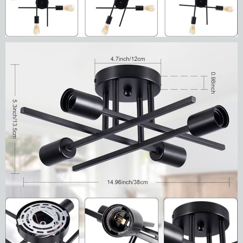 Modern Matte Black Chandelier New, Industrial Style