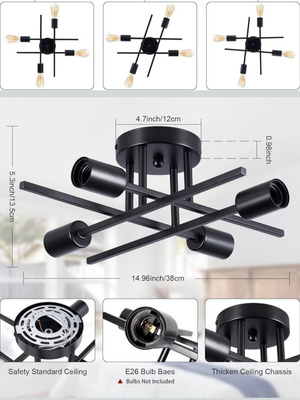Modern Matte Black Chandelier New, Industrial Style