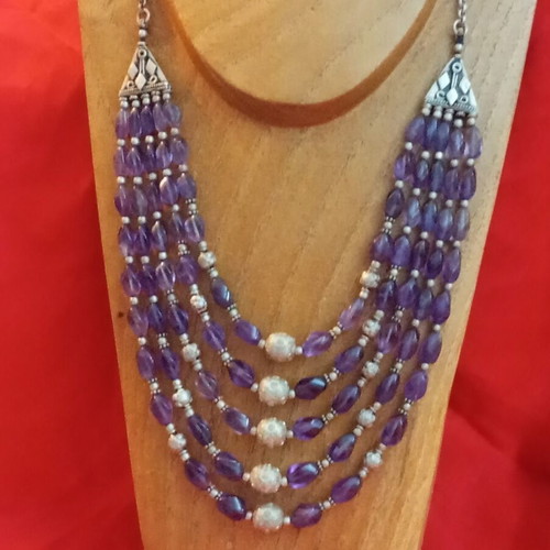 925 Silver Necklace with Amethyst, Ethnic Style