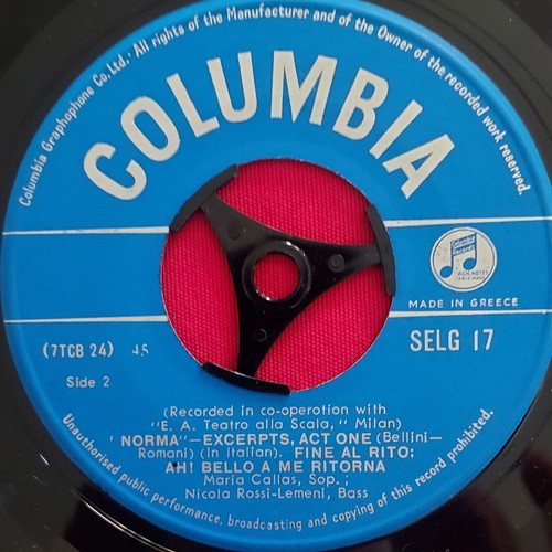 Maria Callas & Rossi-Lemeni Norma 7" single Bellini