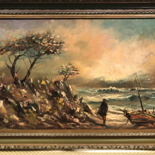 G. Pefanis painting with ornate frame, used, 80x140cm