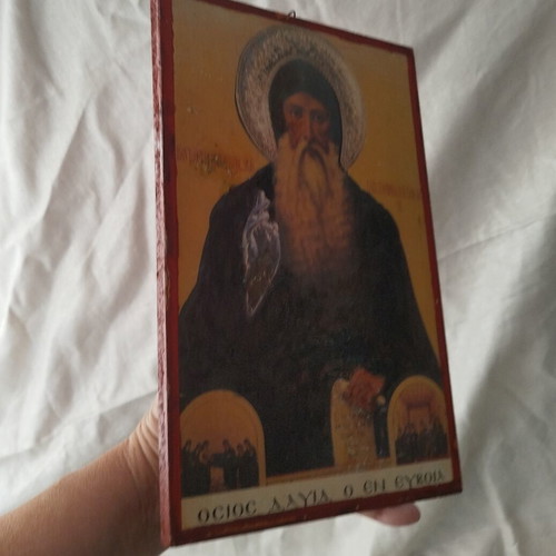 Wooden Icon of Saint David of Evia used, 17.5x26cm