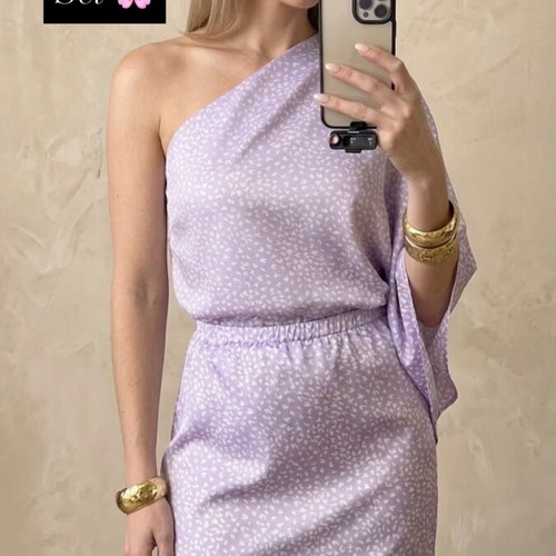 Set skirt and blouse new, purple, one size