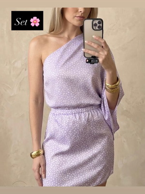 Set skirt and blouse new, purple, one size