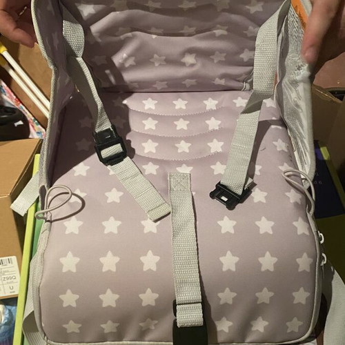 BabyToLove Travel Up Booster portable high chair like new, grey stars