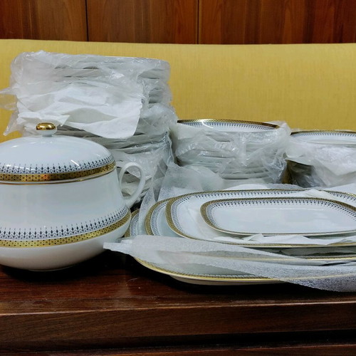Vintage authentic Ionian serving set 82 pieces like new with gold design