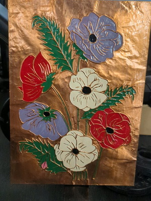 Χαλκογραφία ανάγλυφη vintage μεταχειρισμένη 42x30cm με υποδοχή κρεμάσματος