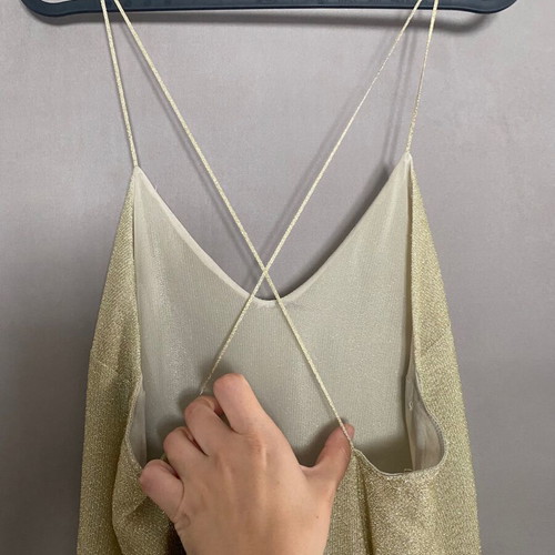 Oysho metallic long dress with crisscross back and neckline, like new