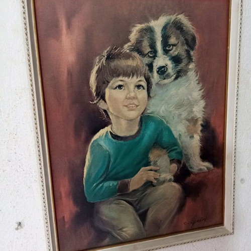 Child with Dog Painting used