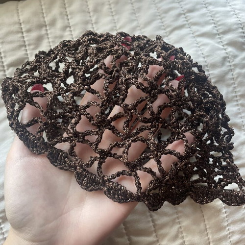 Knitted hat with gold glitter, handmade, brown