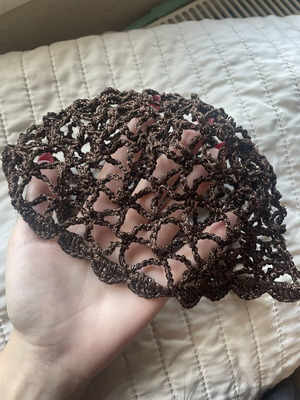 Knitted hat with gold glitter, handmade, brown