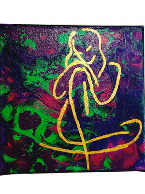 Painting Woman in Purple new, handmade 20x20cm