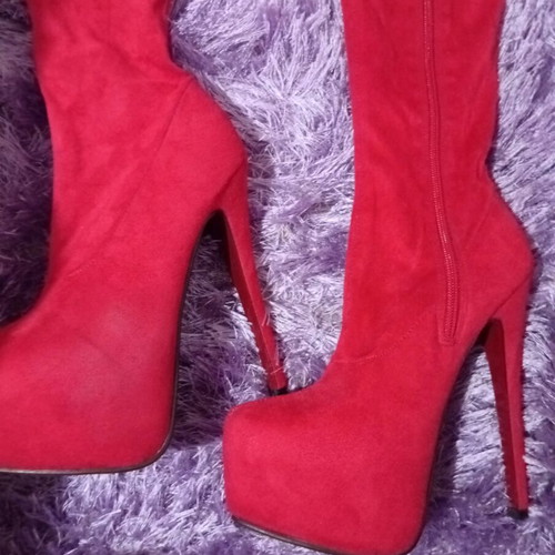 Over-the-knee boots new, red velvet, heel height 17cm, size 38