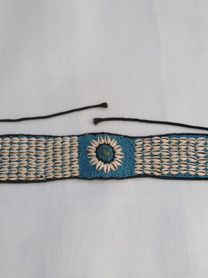Belt with Cowrie Shells New Adjustable Black and Blue
