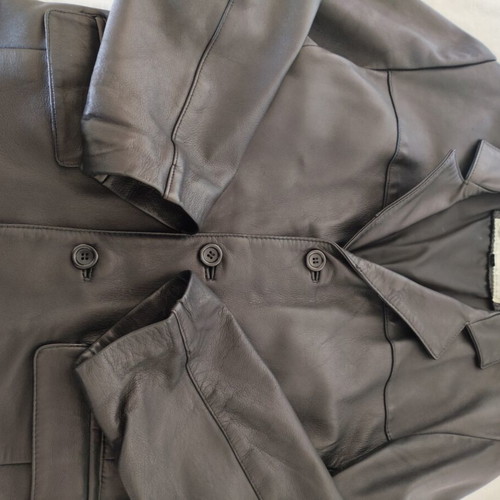 Freeland men's black leather jacket blazer size small satin lining like new